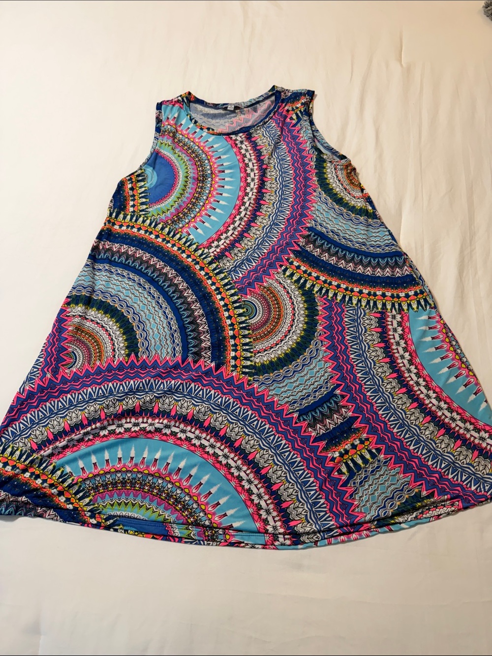 Women’s Boho colorful Sleeveless A-Line Dress Med